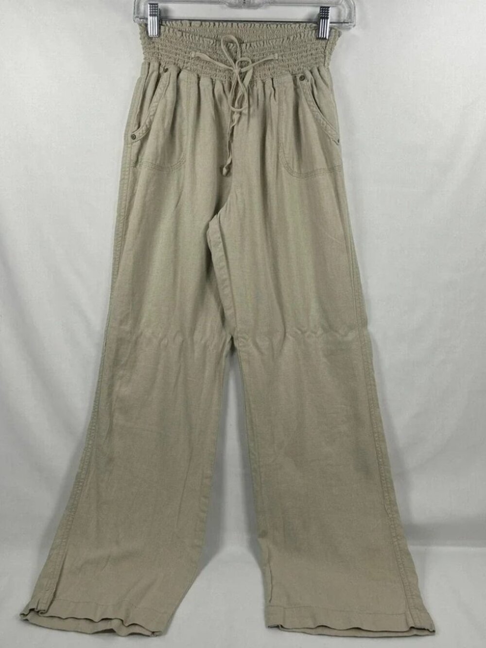 CiSoNo Khaki Linen-Blend Smocked Waist Lounge Pants Size M